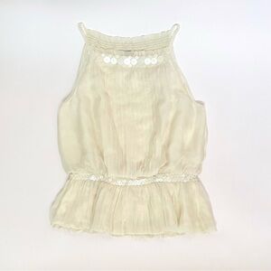 Vintage 1990’s Leon Max Cream Beaded 100% Silk Flowy Blouse M